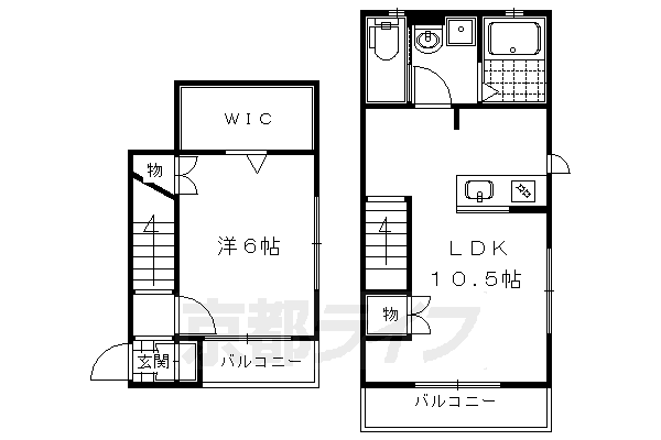 京都市左京区一乗寺西閉川原町のマンションの間取り