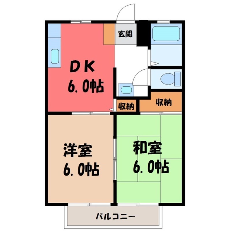 塩谷郡高根沢町大字宝積寺のアパートの間取り