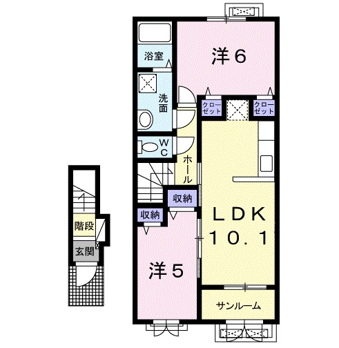 【松江市東出雲町揖屋のアパートの間取り】