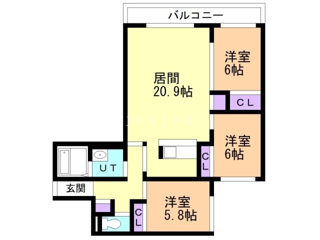 札幌市中央区宮の森三条のマンションの間取り