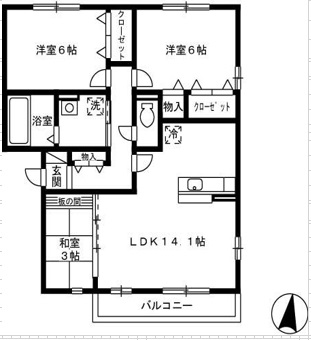 ベルデュール北長瀬　Ｂ棟Ｂの間取り