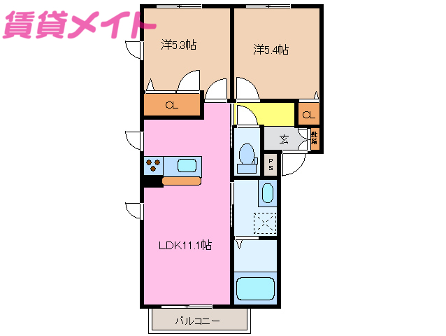 津市一志町田尻のアパートの間取り