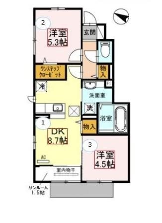 鹿児島市中山町のアパートの間取り