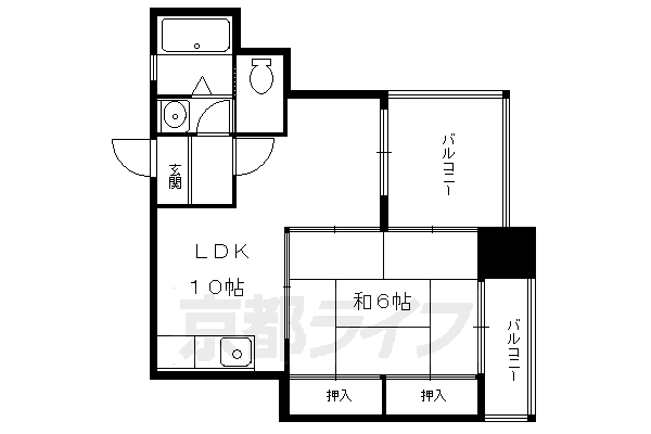 京都市左京区一乗寺払殿町のマンションの間取り