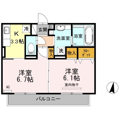 熊本市東区上南部のアパートの間取り