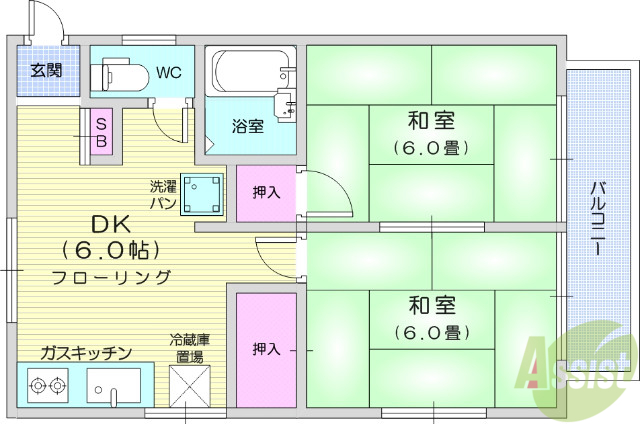 仙台市青葉区栗生のアパートの間取り