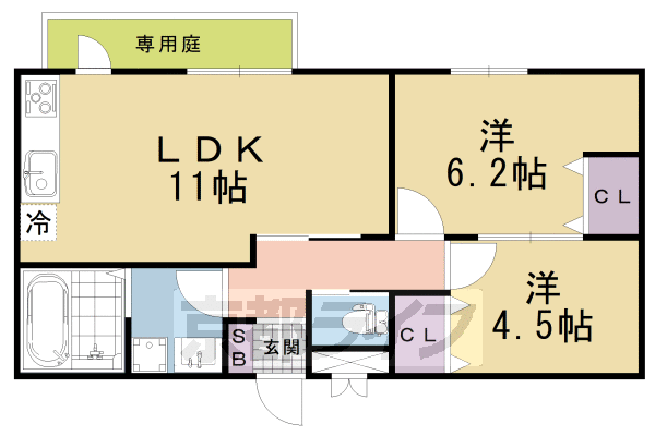 京都市伏見区深草寺内町のアパートの間取り