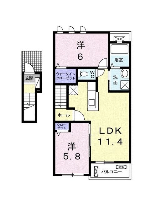 八代市鏡町内田のアパートの間取り