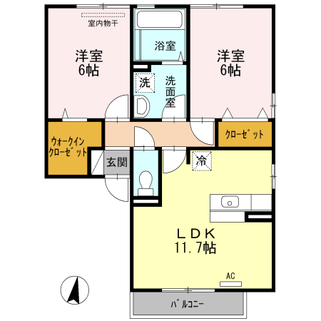 福山市神辺町大字新湯野のアパートの間取り