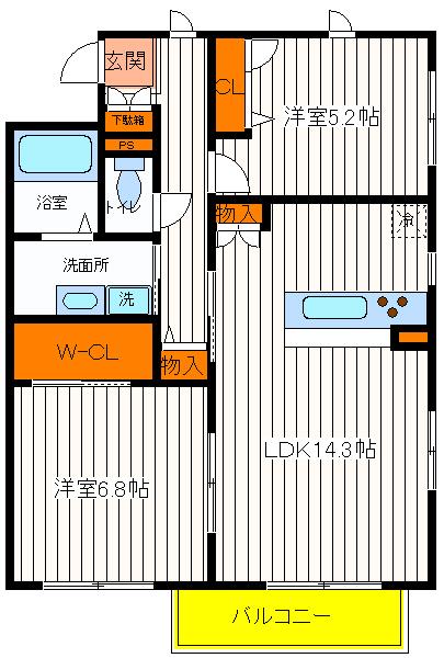 西武拝島線 武蔵砂川駅 徒歩15分 3階建 築20年の間取り写真