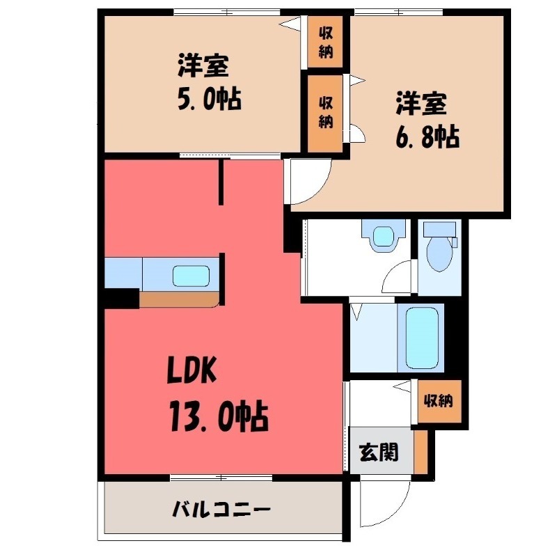 太田市東長岡町のアパートの間取り