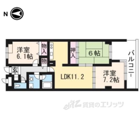 京都市左京区松ケ崎芝本町のマンションの間取り