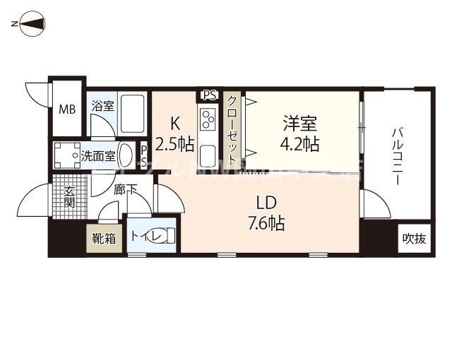 岡山市北区下石井のマンションの間取り