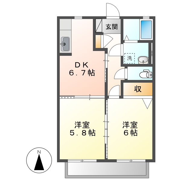 倉敷市西中新田のアパートの間取り