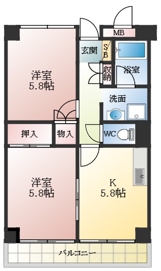 松原市河合のマンションの間取り