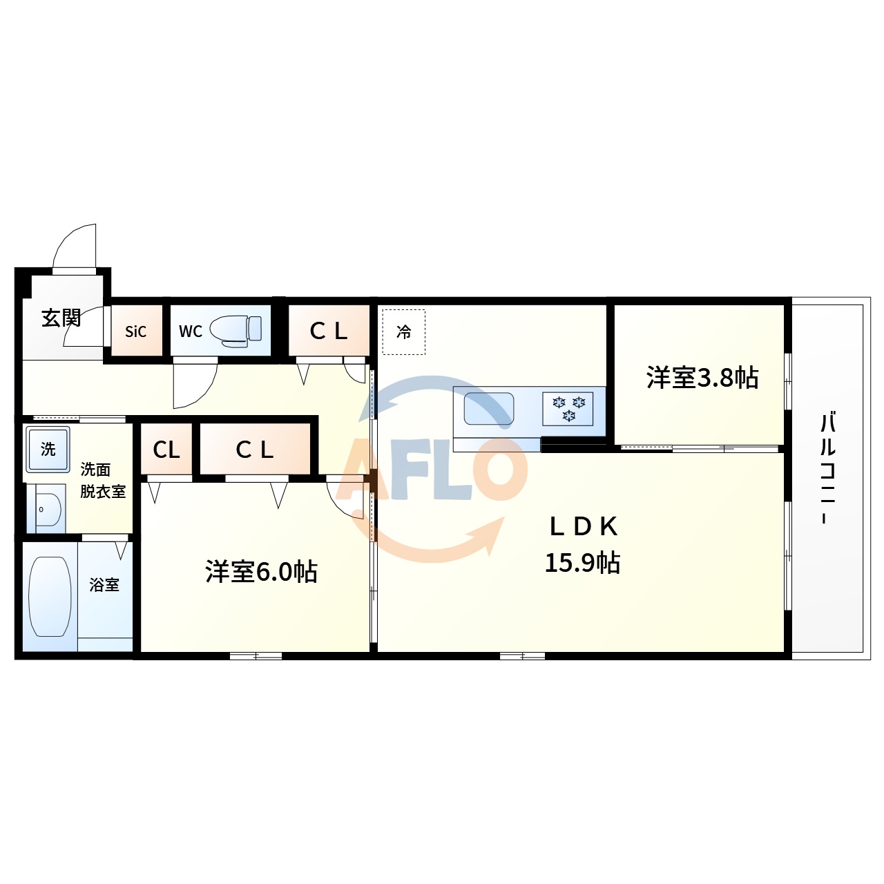 大阪市阿倍野区西田辺町のアパートの間取り