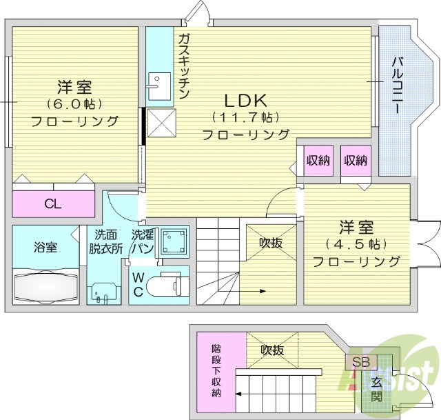 亘理郡亘理町字上茨田のアパートの間取り