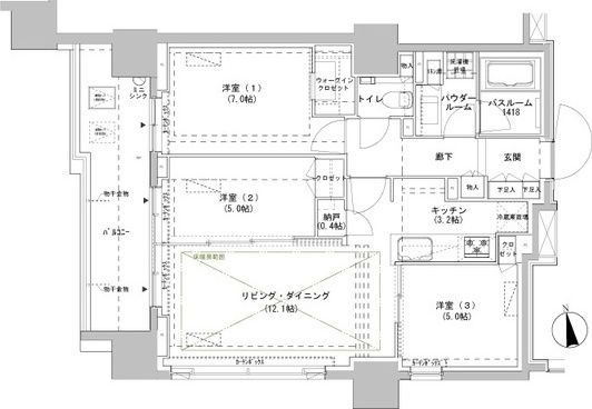 新宿区南山伏町のマンションの間取り