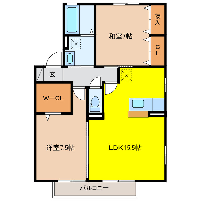 名古屋市守山区川北町のアパートの間取り