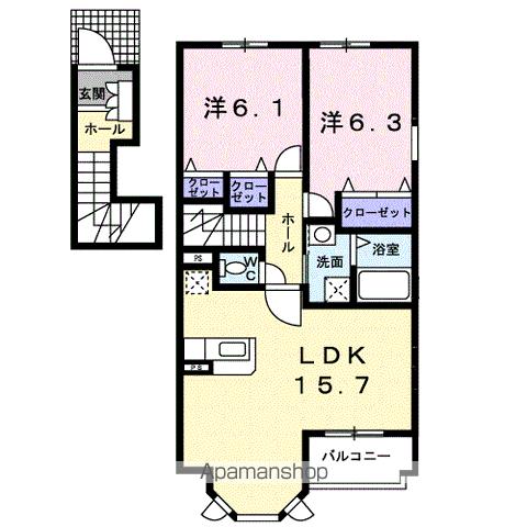 名鉄各務原線 六軒駅 徒歩10分 2階建 築18年の間取り写真