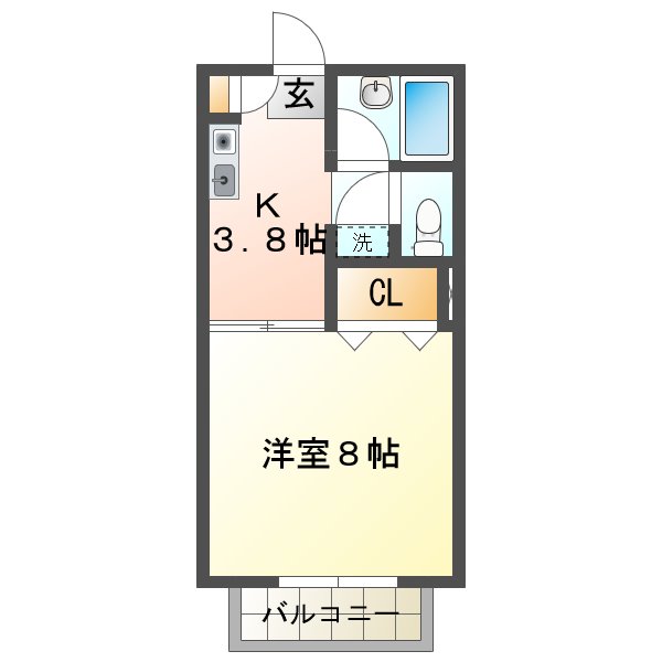 香美市土佐山田町のアパートの間取り