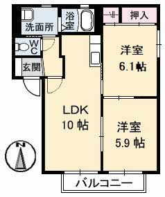 善通寺市金蔵寺町のアパートの間取り