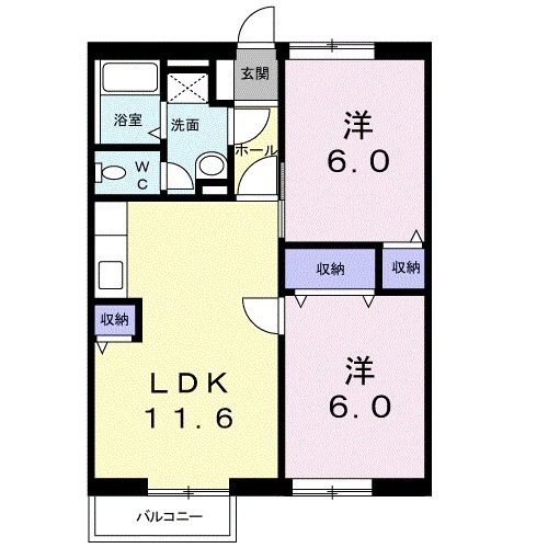 宇部市岩鼻町のアパートの間取り