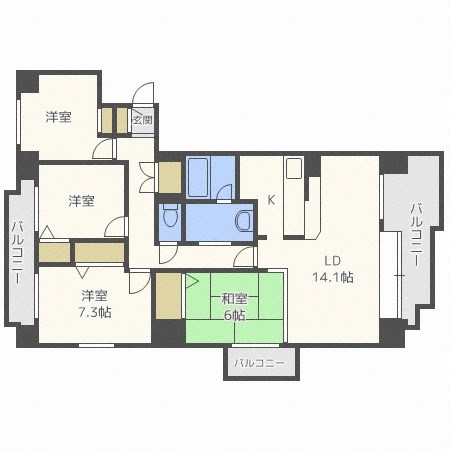 札幌市東区北六条東のマンションの間取り