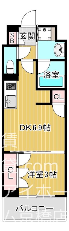 大阪市都島区片町のマンションの間取り