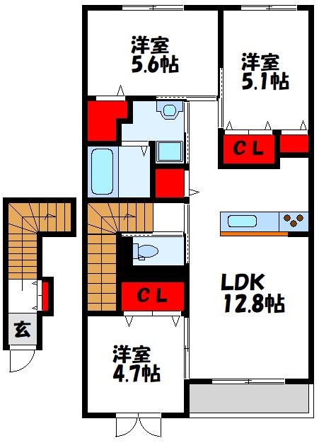 宗像市河東のアパートの間取り