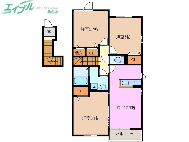 桑名市長島町出口のアパートの間取り