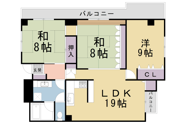 京都市左京区田中関田町のマンションの間取り