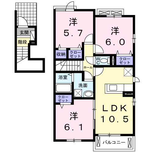 熊本県熊本市東区小山７（アパート）の賃貸物件の間取り
