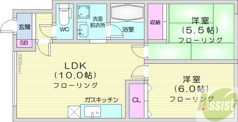 ＪＲ札沼線 八軒駅 徒歩5分 2階建 築37年の間取り写真
