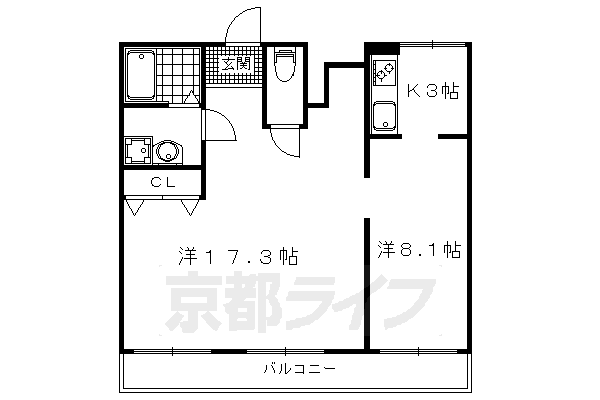 京都市北区衣笠東御所ノ内町のマンションの間取り