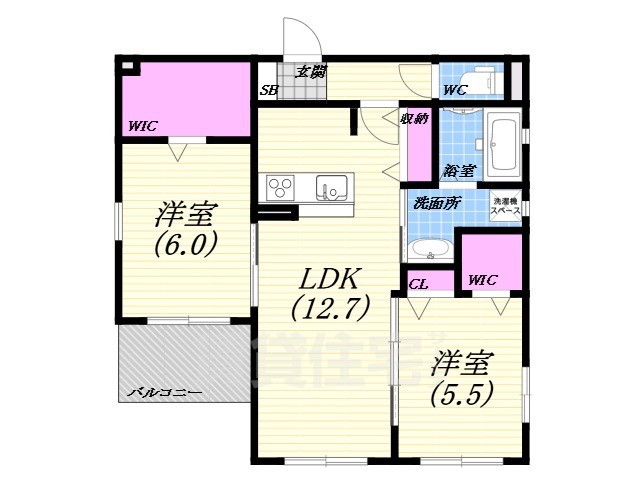 芦屋市三条町のマンションの間取り