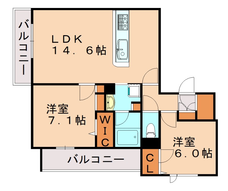 福岡市博多区吉塚のアパートの間取り