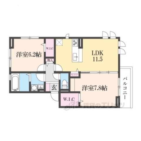 栗東市大橋のアパートの間取り