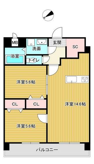 熊本市北区楡木のマンションの間取り