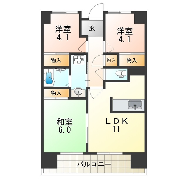 大阪市平野区西脇のマンションの間取り