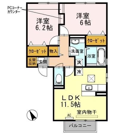 福山市南手城町のアパートの間取り