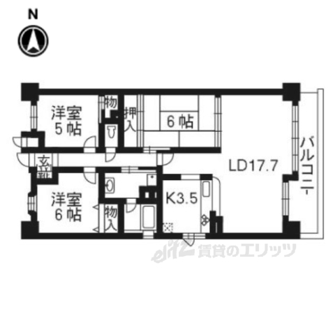 京都市右京区太秦下角田町のマンションの間取り