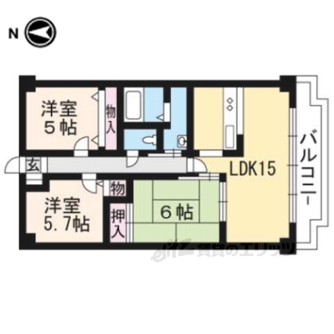 【京都市右京区常盤山下町のマンションの間取り】