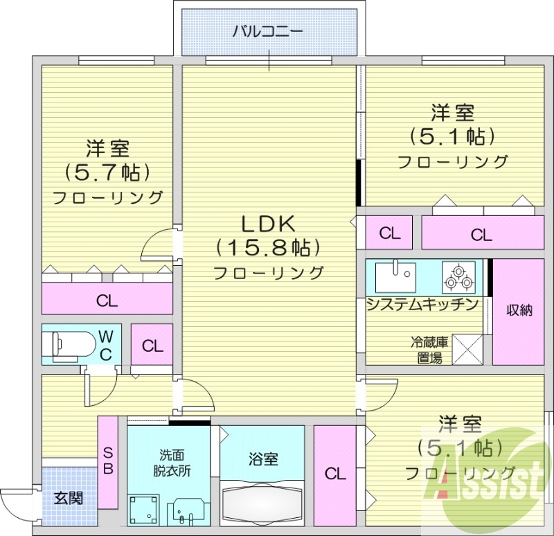 地下鉄東西線 南郷１３丁目駅 徒歩5分 4階建 新築の間取り写真