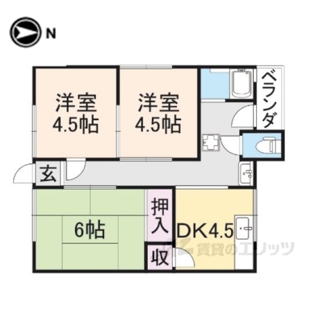 奈良市学園新田町のアパートの間取り