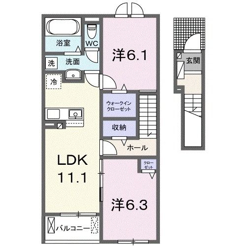 周南市大字富田のアパートの間取り