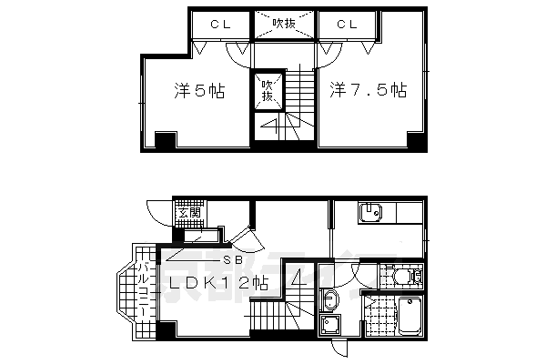 京田辺市三山木山崎のアパートの間取り