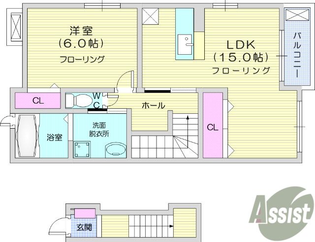 仙台市泉区松森のアパートの間取り