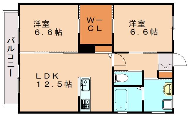 飯塚市赤坂のアパートの間取り