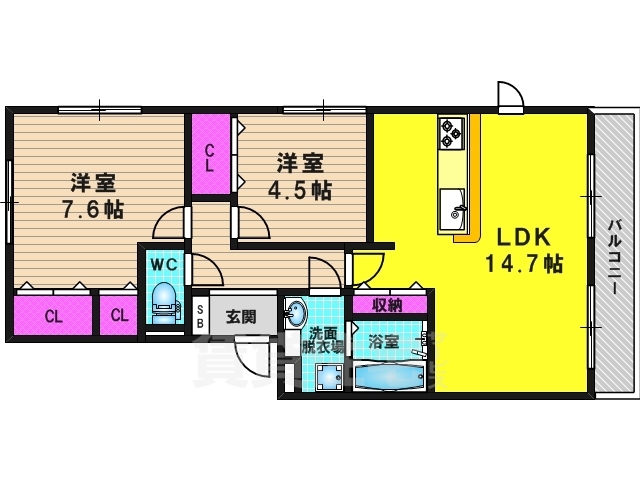 京都市西京区山田上ノ町のアパートの間取り